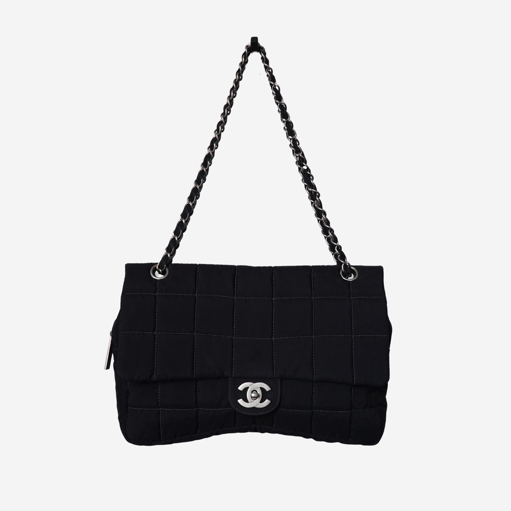 2002 Nylon Large Chocolate Bar Flap Bag