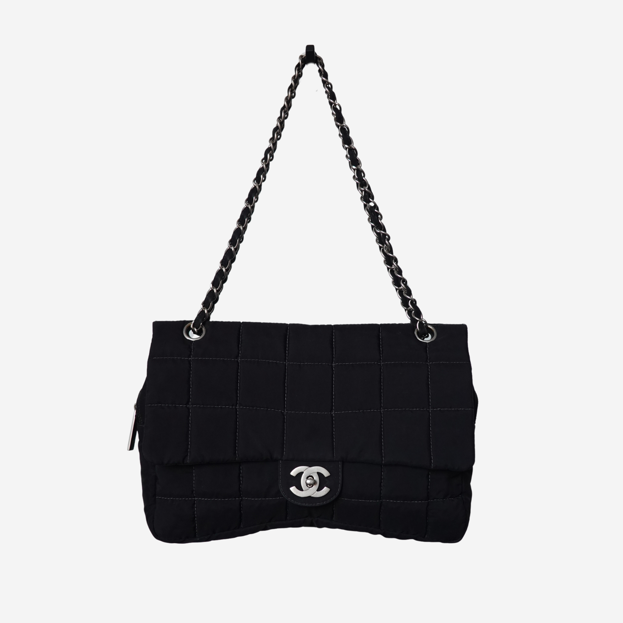 2002 Nylon Large Chocolate Bar Flap Bag