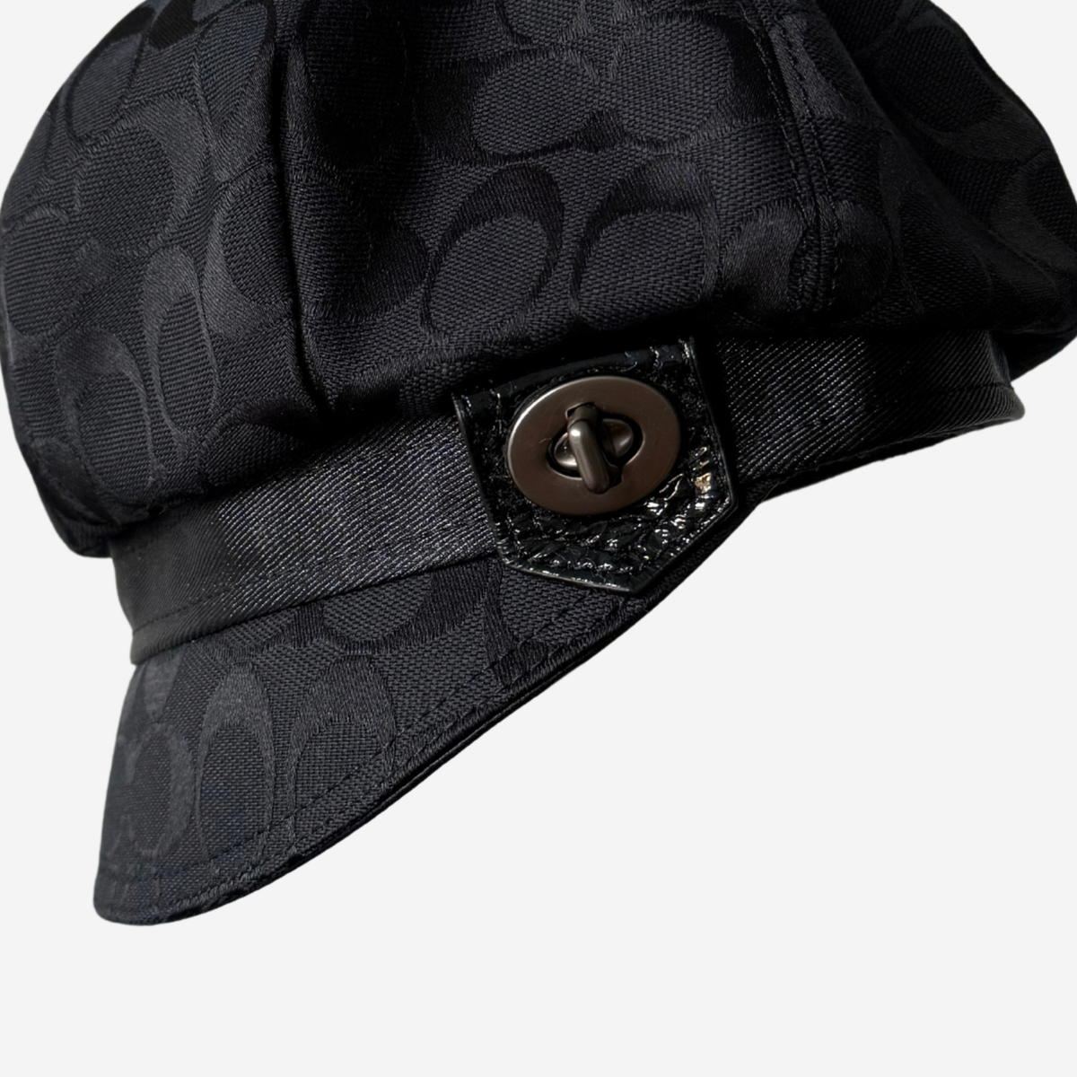 Coach Black Signature Jacquard Newsboy Cap