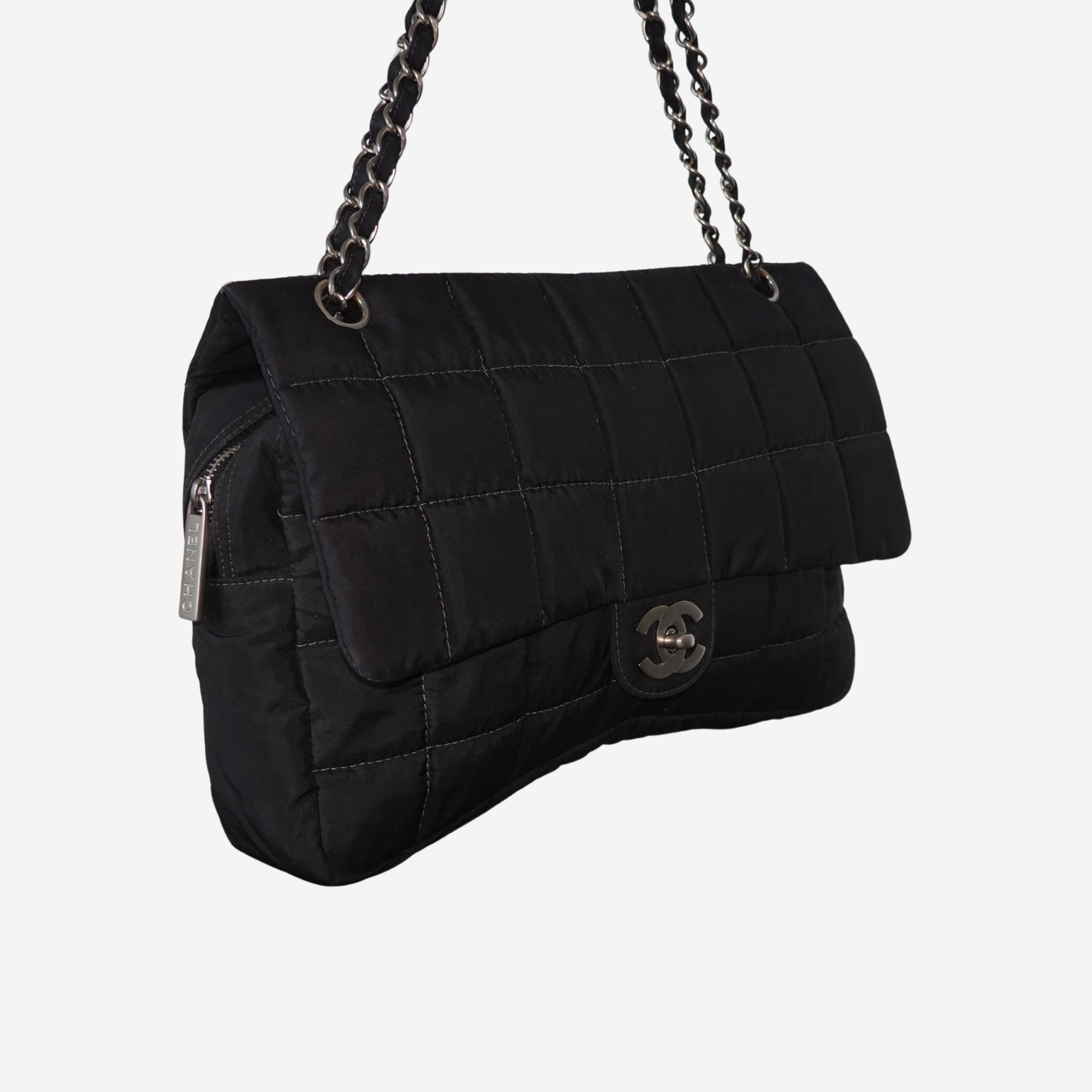 2002 Nylon Large Chocolate Bar Flap Bag