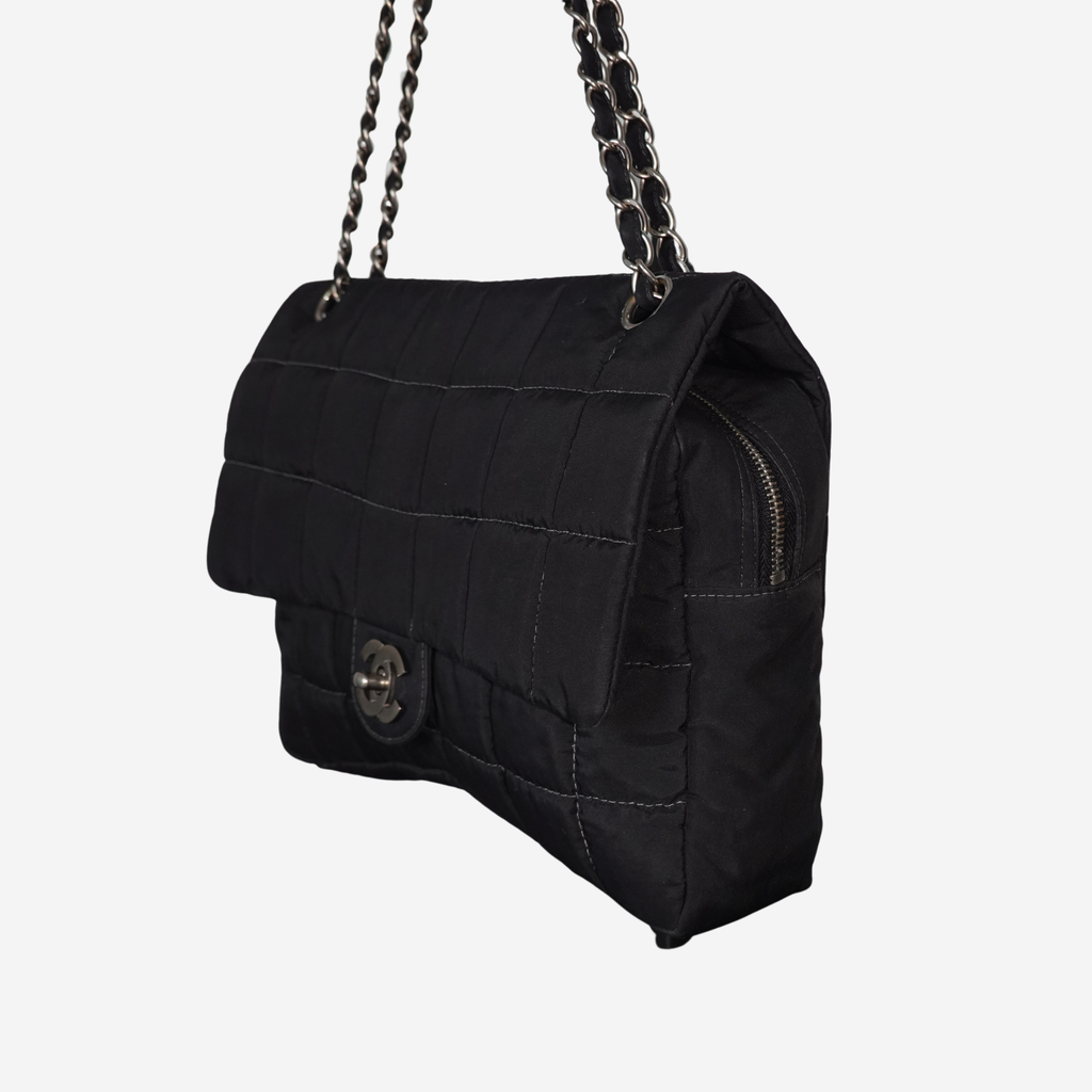 2002 Nylon Large Chocolate Bar Flap Bag