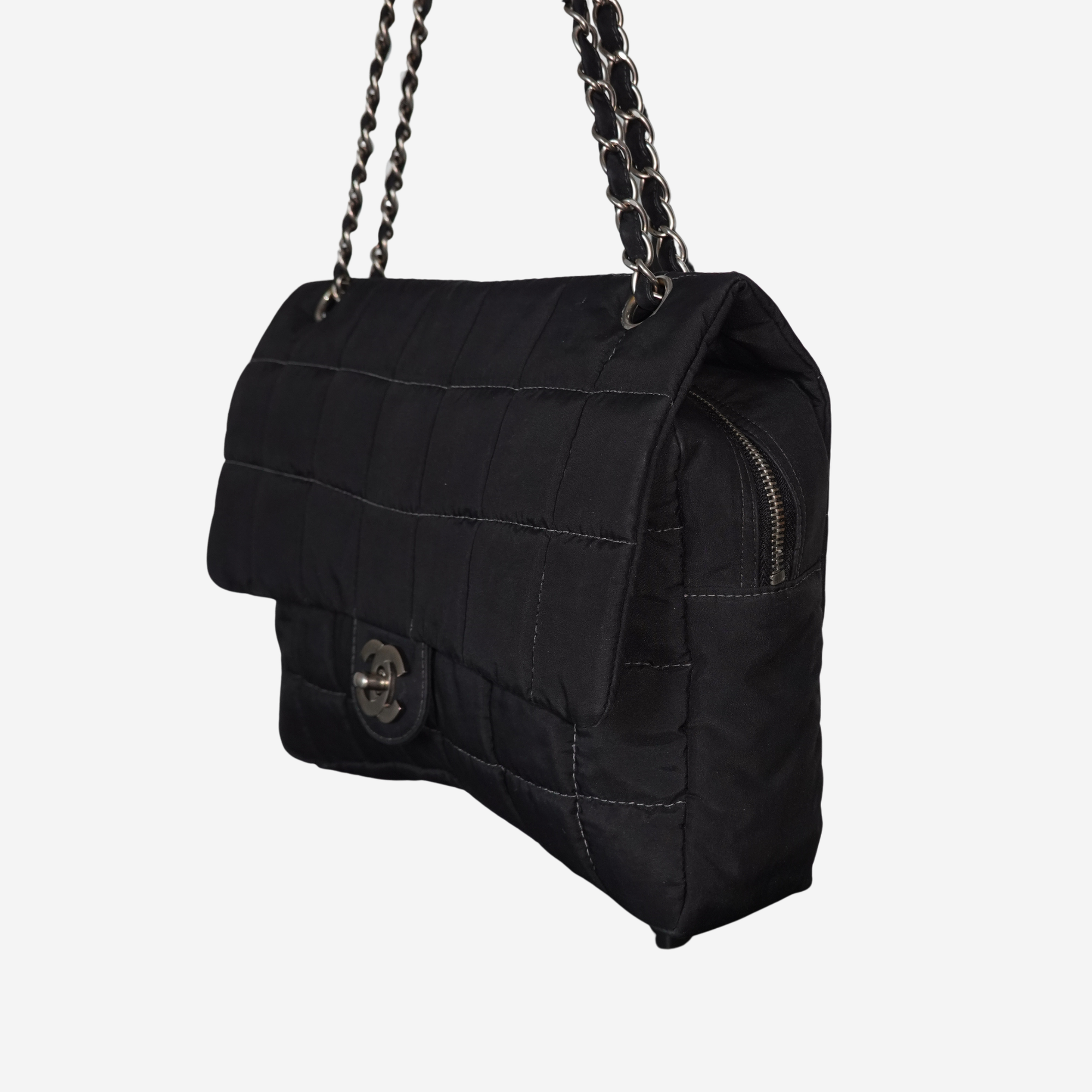 2002 Nylon Large Chocolate Bar Flap Bag