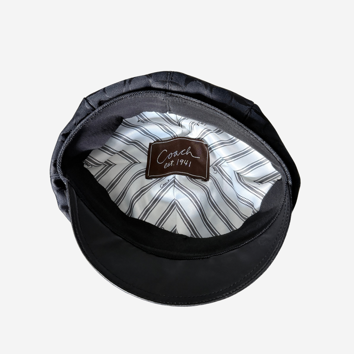 Coach Black Signature Jacquard Newsboy Cap
