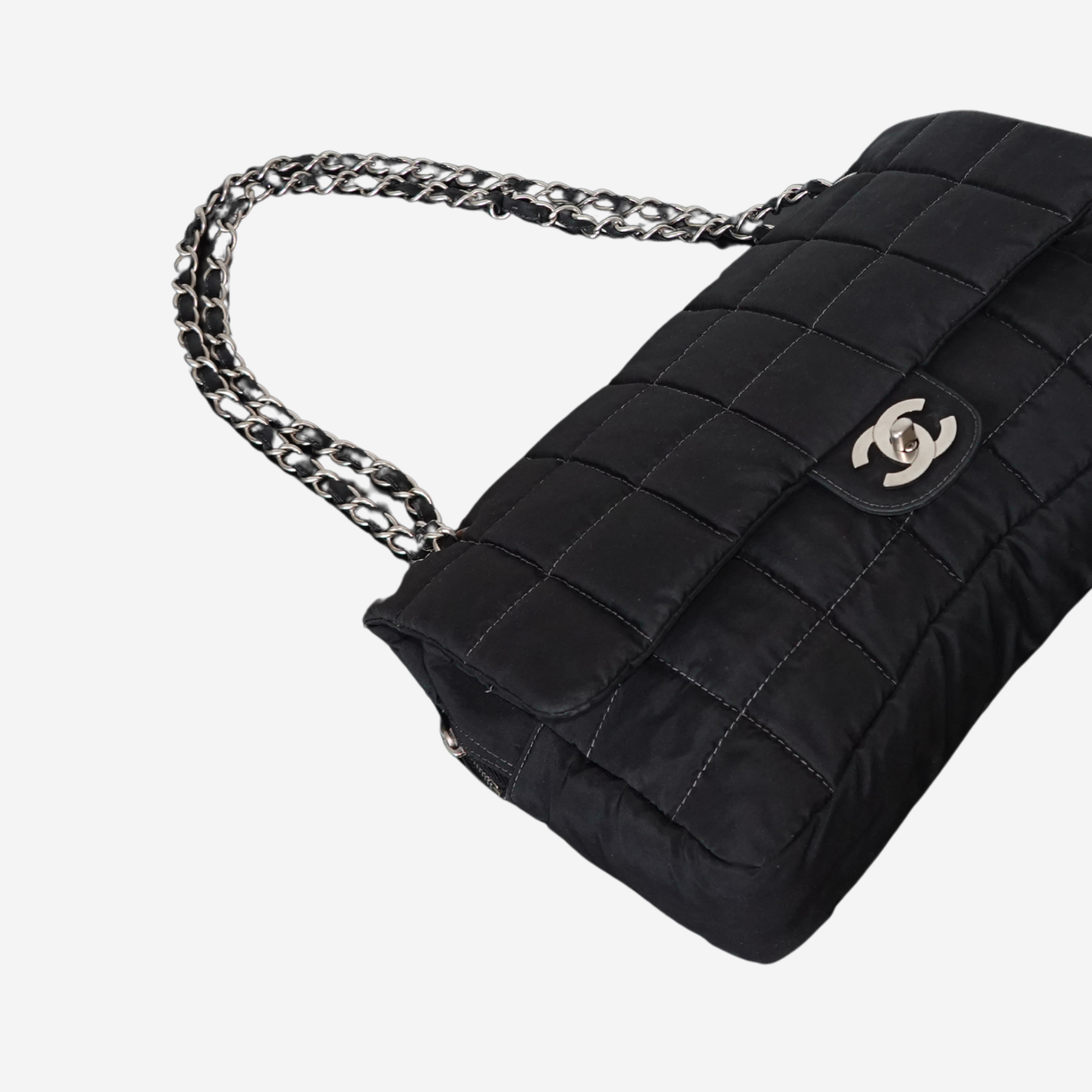 2002 Nylon Large Chocolate Bar Flap Bag