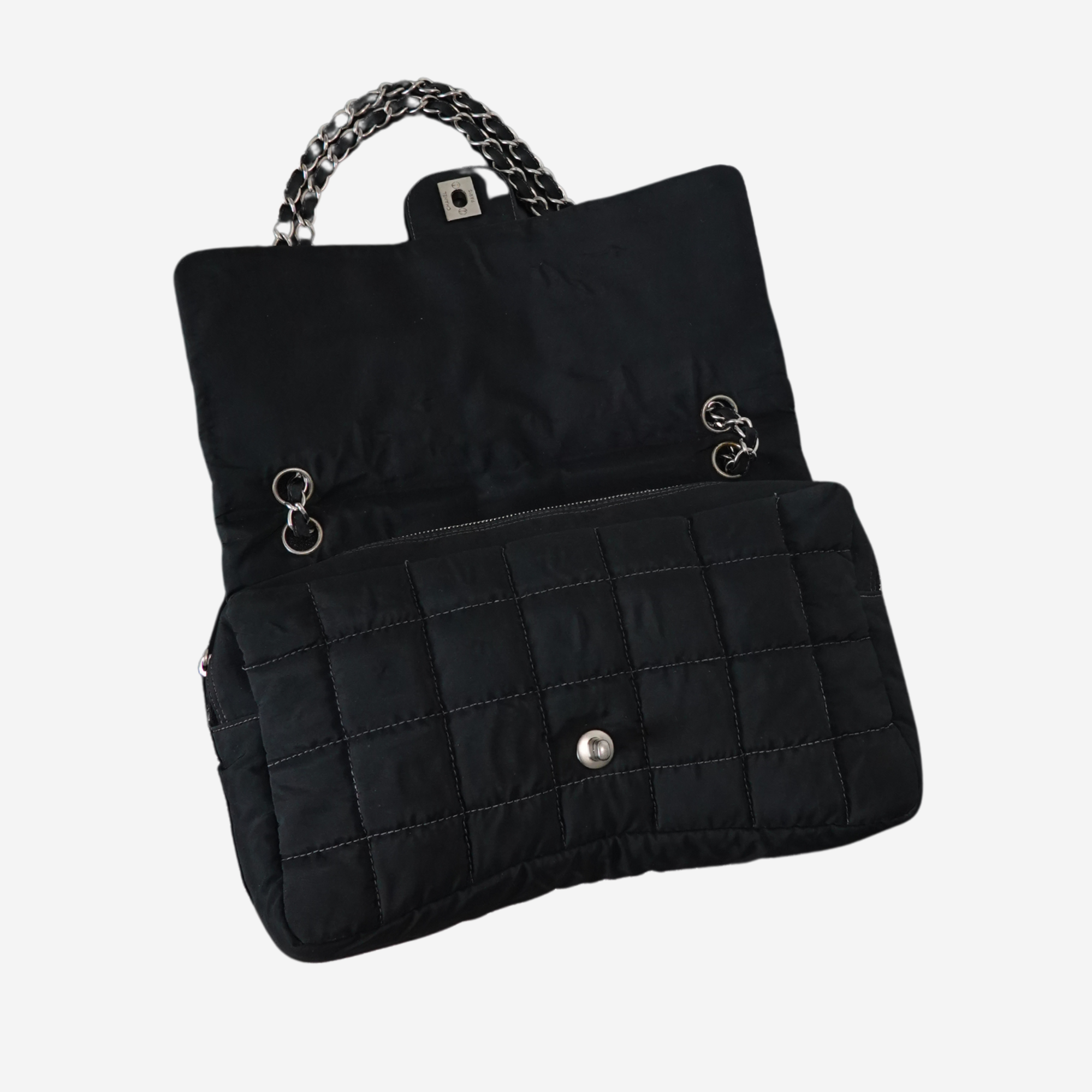 2002 Nylon Large Chocolate Bar Flap Bag
