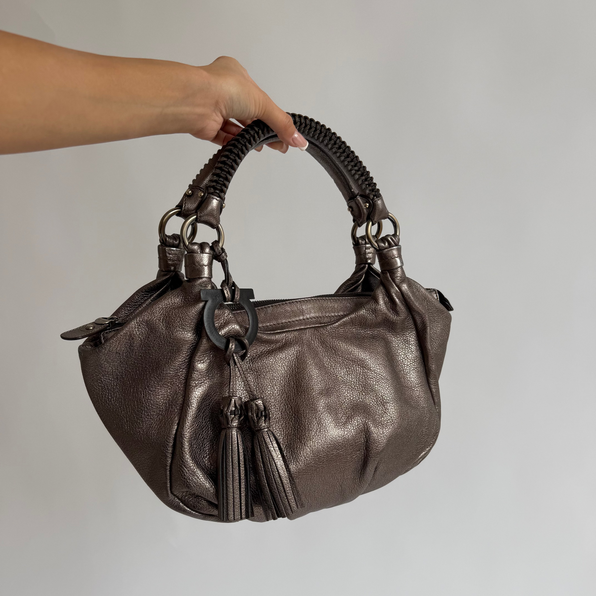 Metallic Top Handle Hobo