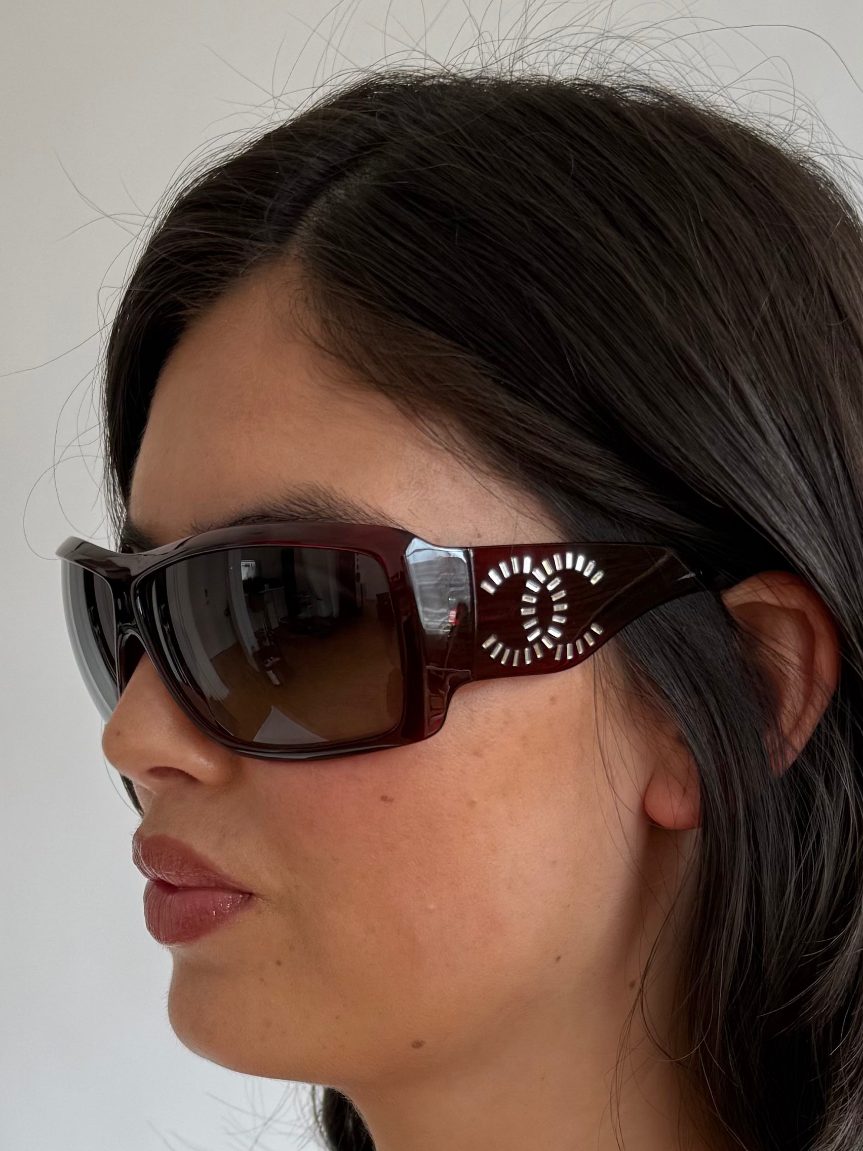 6021-B Crystal CC Shield Sunglasses