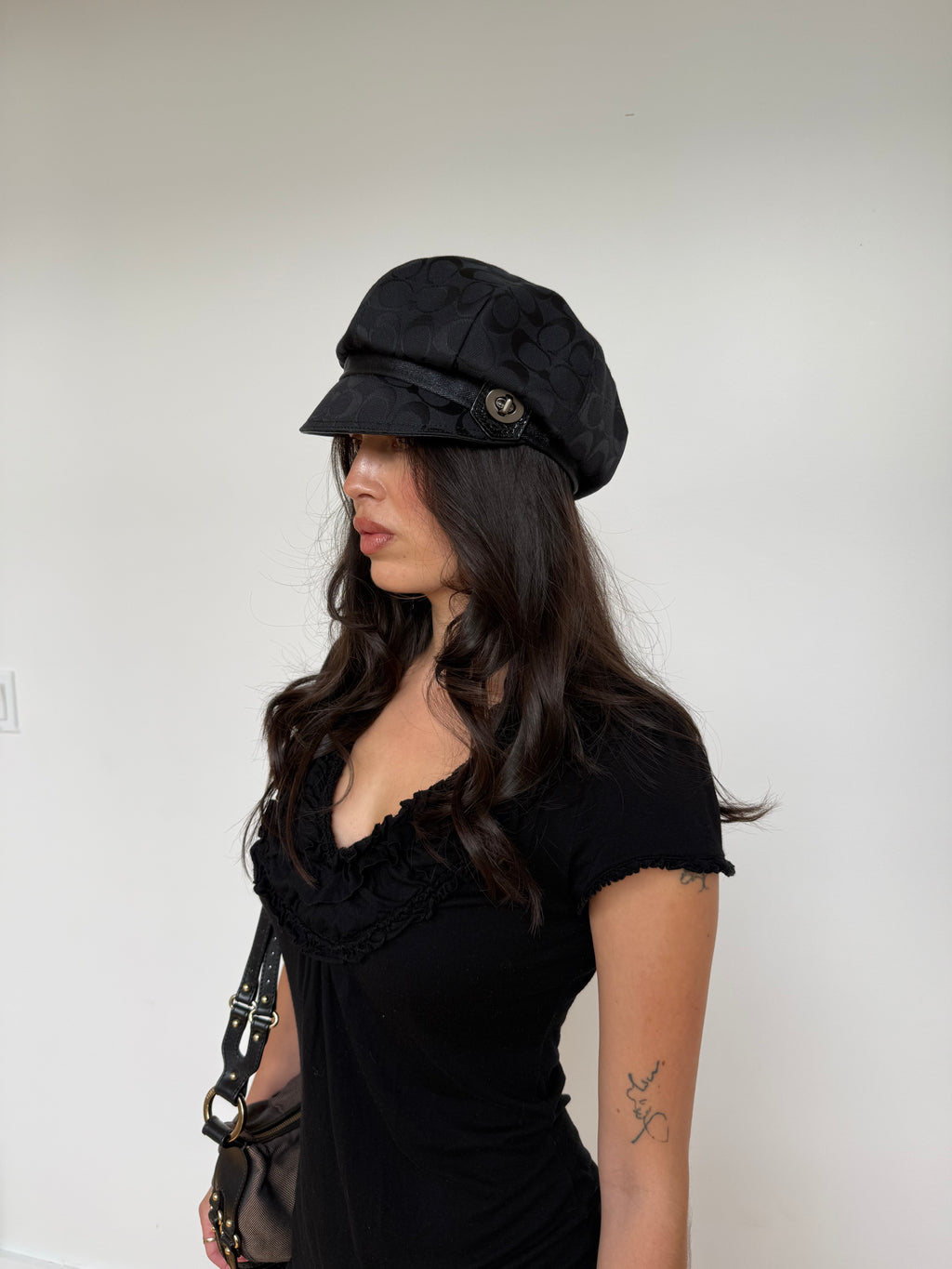 Coach Black Signature Jacquard Newsboy Cap
