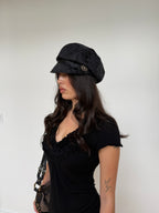 Coach Black Signature Jacquard Newsboy Cap
